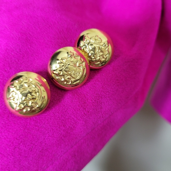 Herbert Grossman Vintage Skirt Suit Magenta Pink Suede Ladylike 80s Size 12 USA - Picture 4 of 13